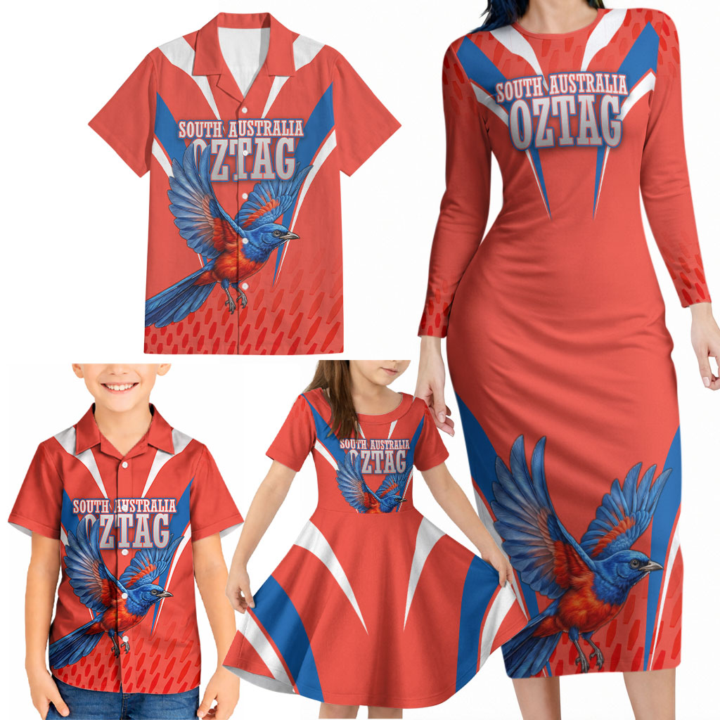 Personalized South Australia Oztag Bird Mascot Family Matching Long Sleeve Bodycon Dress and Hawaiian Shirt Dynamic Team Spirit Graphic