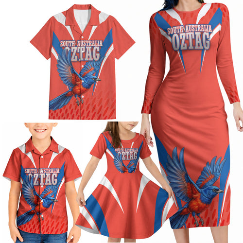 Personalized South Australia Oztag Bird Mascot Family Matching Long Sleeve Bodycon Dress and Hawaiian Shirt Dynamic Team Spirit Graphic