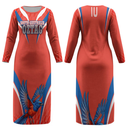 Personalized South Australia Oztag Bird Mascot Family Matching Long Sleeve Bodycon Dress and Hawaiian Shirt Dynamic Team Spirit Graphic