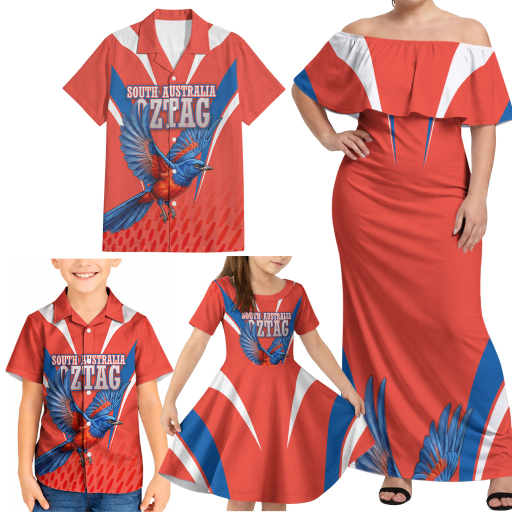 Personalized South Australia Oztag Bird Mascot Family Matching Off Shoulder Maxi Dress and Hawaiian Shirt Dynamic Team Spirit Graphic