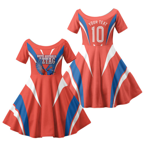 Personalized South Australia Oztag Bird Mascot Family Matching Off Shoulder Maxi Dress and Hawaiian Shirt Dynamic Team Spirit Graphic