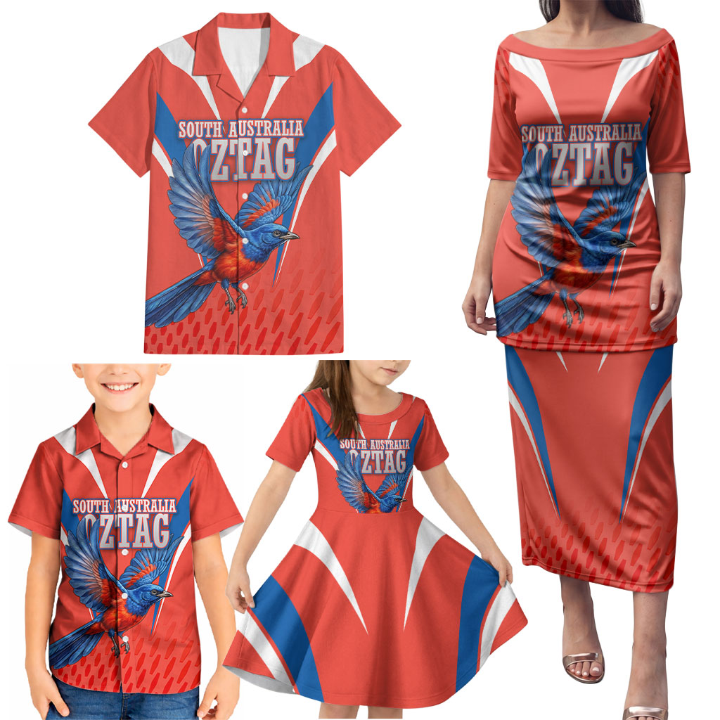 Personalized South Australia Oztag Bird Mascot Family Matching Puletasi and Hawaiian Shirt Dynamic Team Spirit Graphic