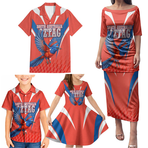 Personalized South Australia Oztag Bird Mascot Family Matching Puletasi and Hawaiian Shirt Dynamic Team Spirit Graphic