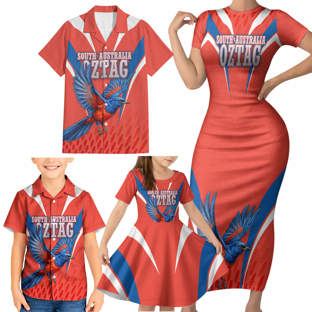 Personalized South Australia Oztag Bird Mascot Family Matching Short Sleeve Bodycon Dress and Hawaiian Shirt Dynamic Team Spirit Graphic
