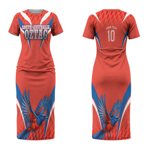 Personalized South Australia Oztag Bird Mascot Family Matching Short Sleeve Bodycon Dress and Hawaiian Shirt Dynamic Team Spirit Graphic