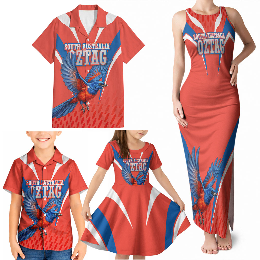 Personalized South Australia Oztag Bird Mascot Family Matching Tank Maxi Dress and Hawaiian Shirt Dynamic Team Spirit Graphic