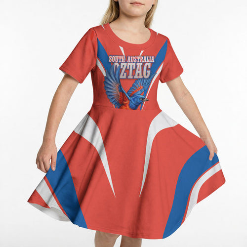 Personalized South Australia Oztag Bird Mascot Kid Short Sleeve Dress Dynamic Team Spirit Graphic
