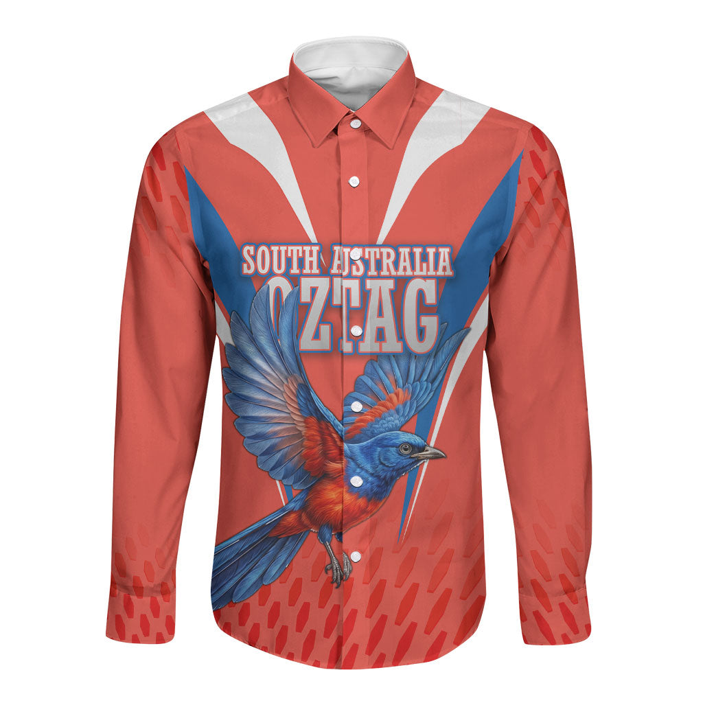 Personalized South Australia Oztag Bird Mascot Long Sleeve Button Shirt Dynamic Team Spirit Graphic