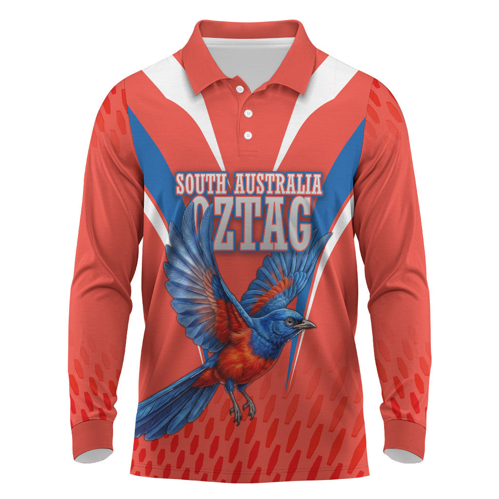 Personalized South Australia Oztag Bird Mascot Long Sleeve Polo Shirt Dynamic Team Spirit Graphic