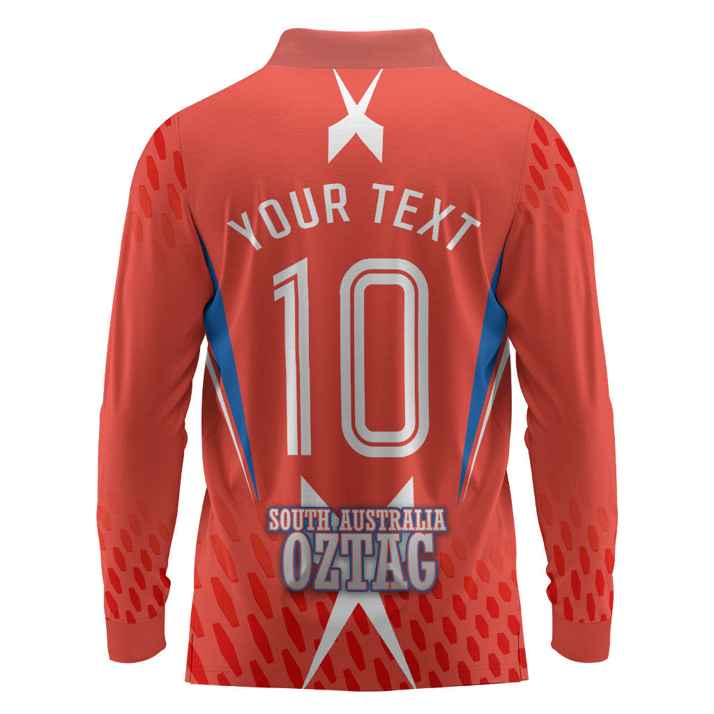 Personalized South Australia Oztag Bird Mascot Long Sleeve Polo Shirt Dynamic Team Spirit Graphic