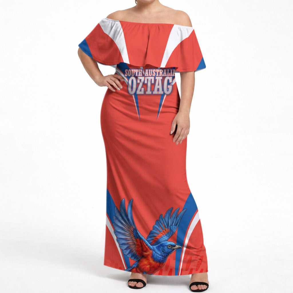 Personalized South Australia Oztag Bird Mascot Off Shoulder Maxi Dress Dynamic Team Spirit Graphic
