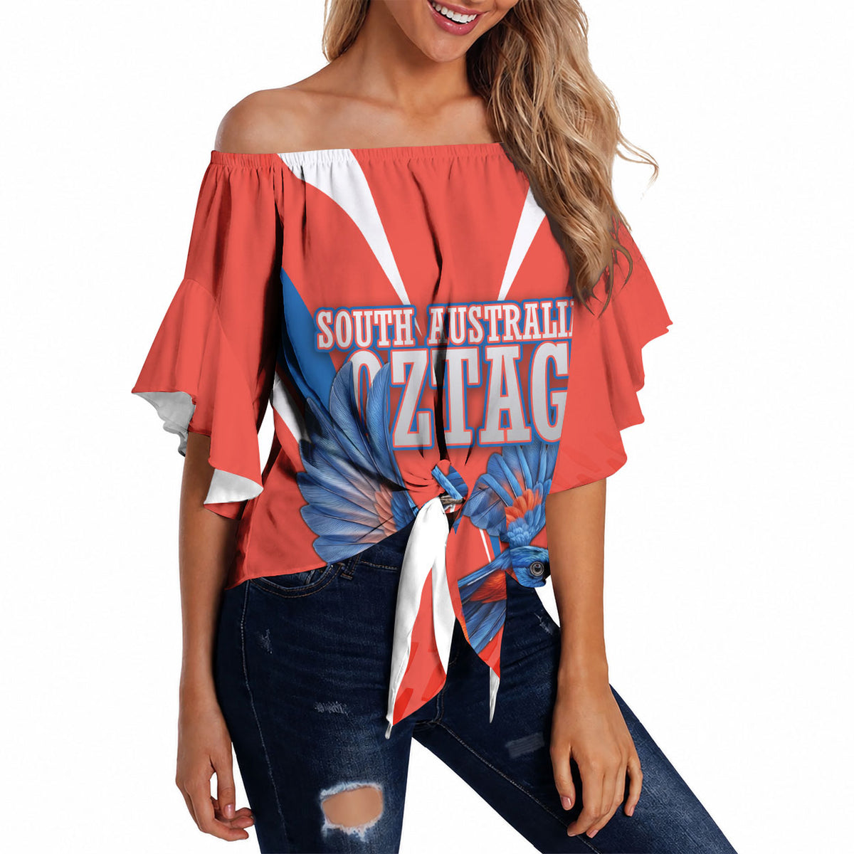 Personalized South Australia Oztag Bird Mascot Off Shoulder Wrap Waist Top Dynamic Team Spirit Graphic