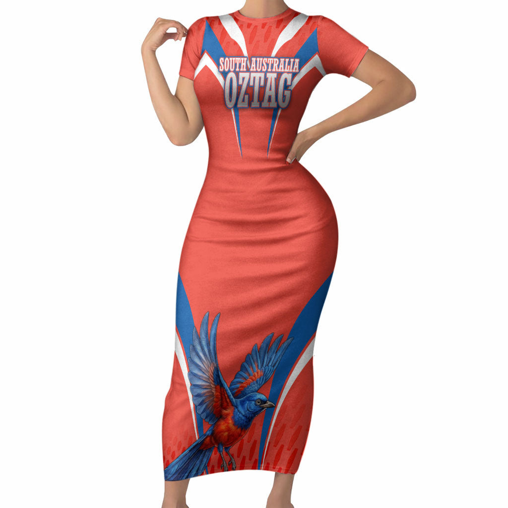 Personalized South Australia Oztag Bird Mascot Short Sleeve Bodycon Dress Dynamic Team Spirit Graphic