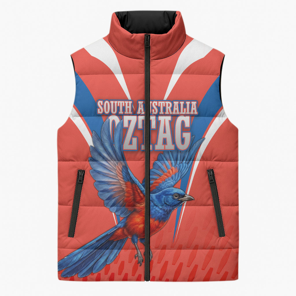 Personalized South Australia Oztag Bird Mascot Sleeveless Puffer Jacket Dynamic Team Spirit Graphic