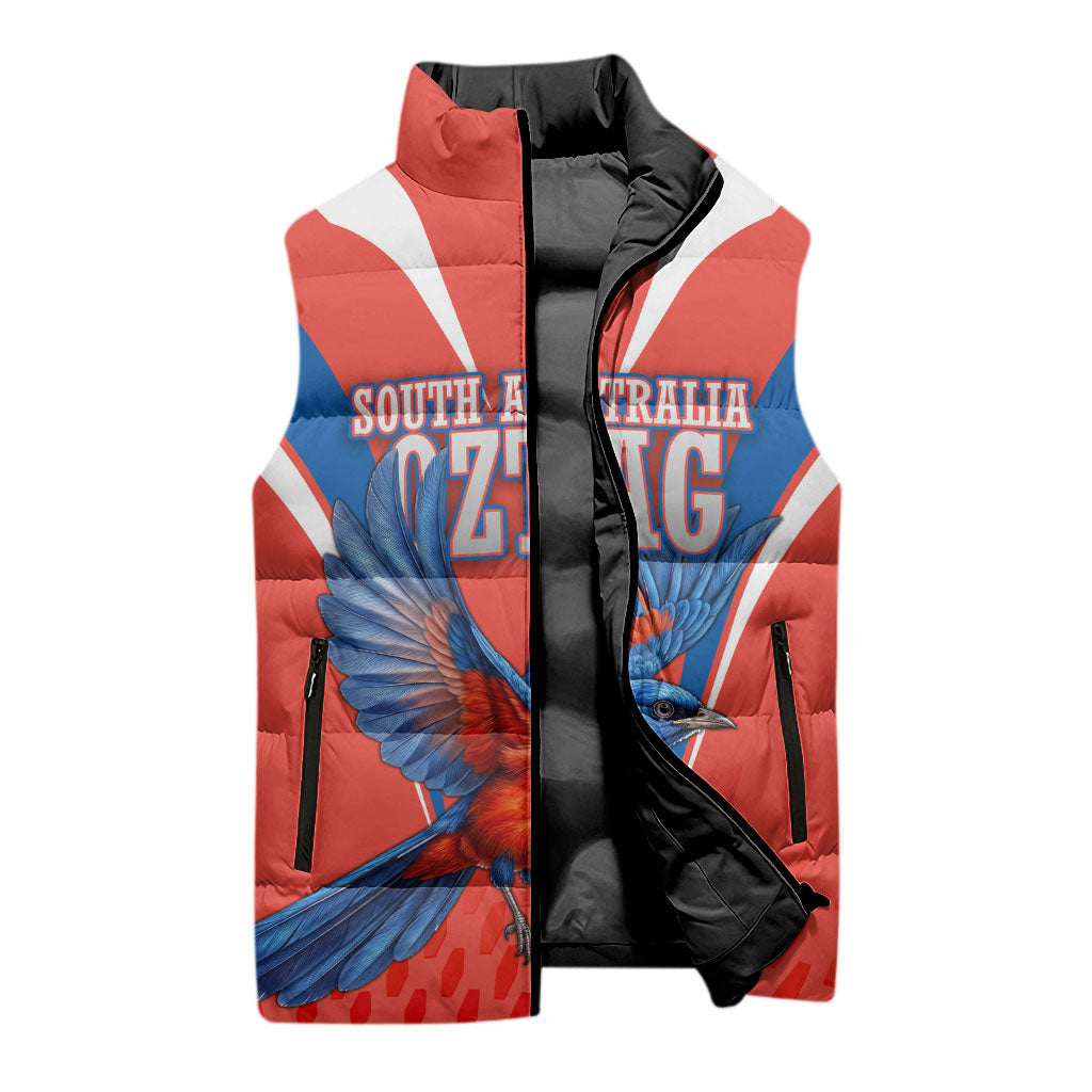 Personalized South Australia Oztag Bird Mascot Sleeveless Puffer Jacket Dynamic Team Spirit Graphic