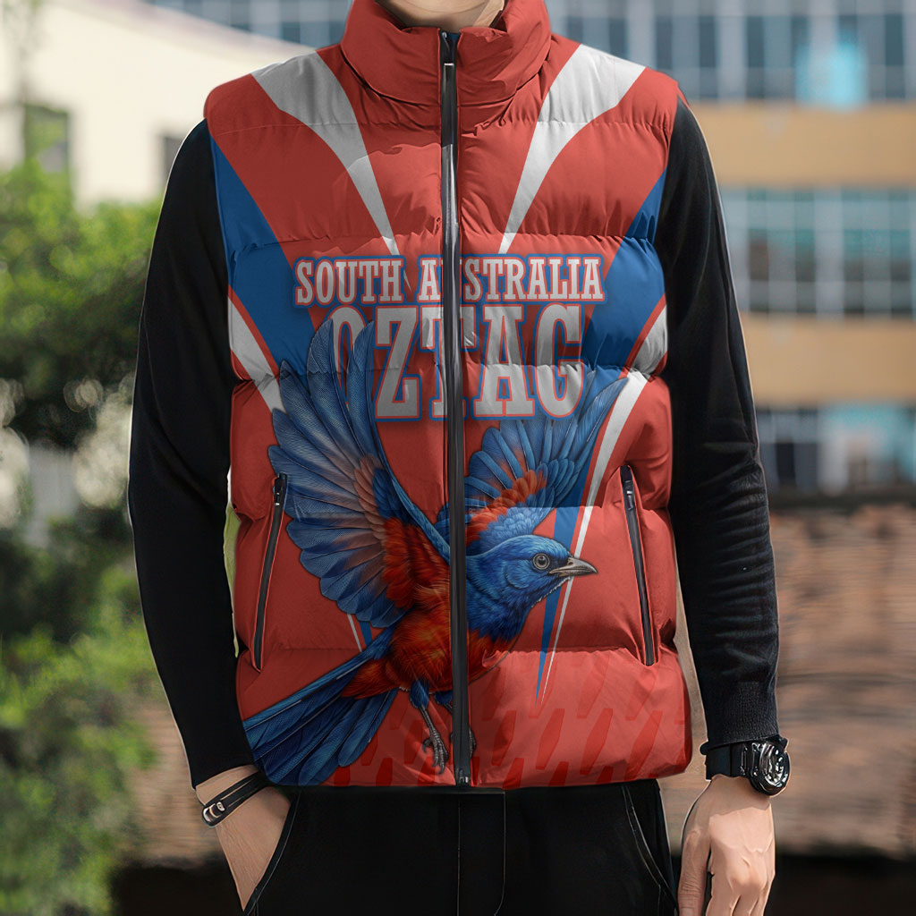 Personalized South Australia Oztag Bird Mascot Sleeveless Puffer Jacket Dynamic Team Spirit Graphic