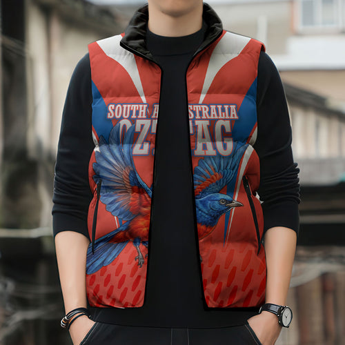 Personalized South Australia Oztag Bird Mascot Sleeveless Puffer Jacket Dynamic Team Spirit Graphic