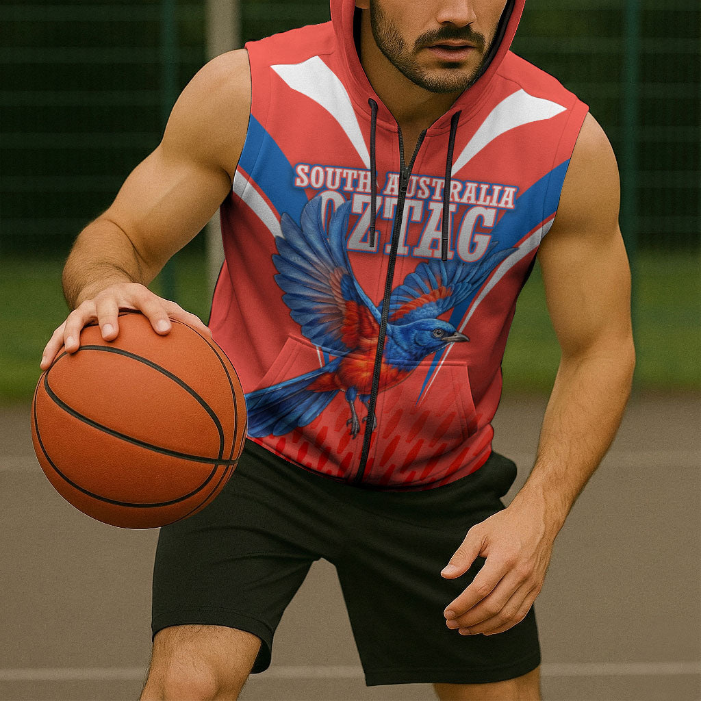 Personalized South Australia Oztag Bird Mascot Sleeveless Zip Hoodie Dynamic Team Spirit Graphic