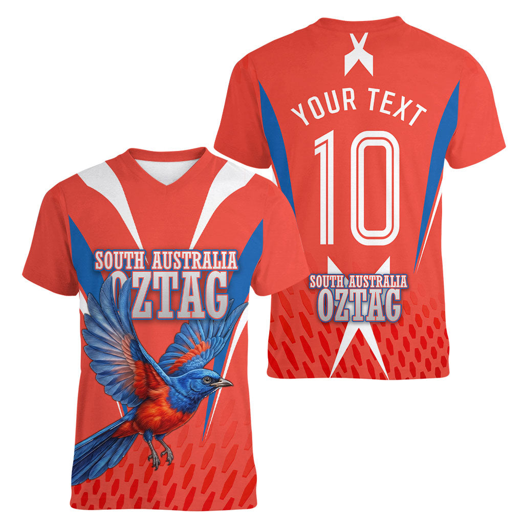 Personalized South Australia Oztag Bird Mascot Women V-Neck T-Shirt Dynamic Team Spirit Graphic