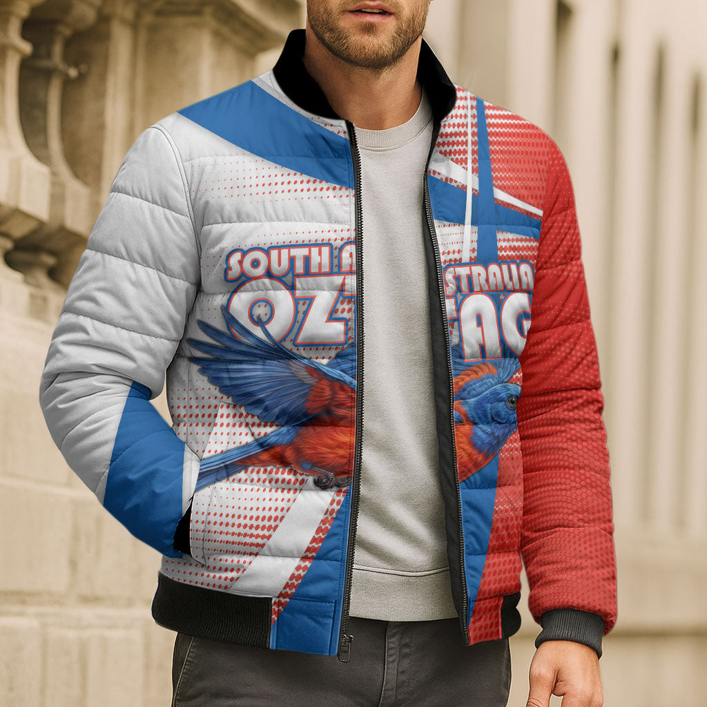 Personalised South Australia Oztag Bird Bomber Puffer Jacket Australian Tag Rugby Bird Mascot