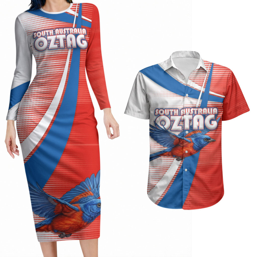 Personalised South Australia Oztag Bird Couples Matching Long Sleeve Bodycon Dress and Hawaiian Shirt Australian Tag Rugby Bird Mascot