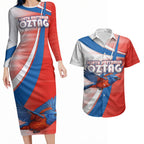 Personalised South Australia Oztag Bird Couples Matching Long Sleeve Bodycon Dress and Hawaiian Shirt Australian Tag Rugby Bird Mascot