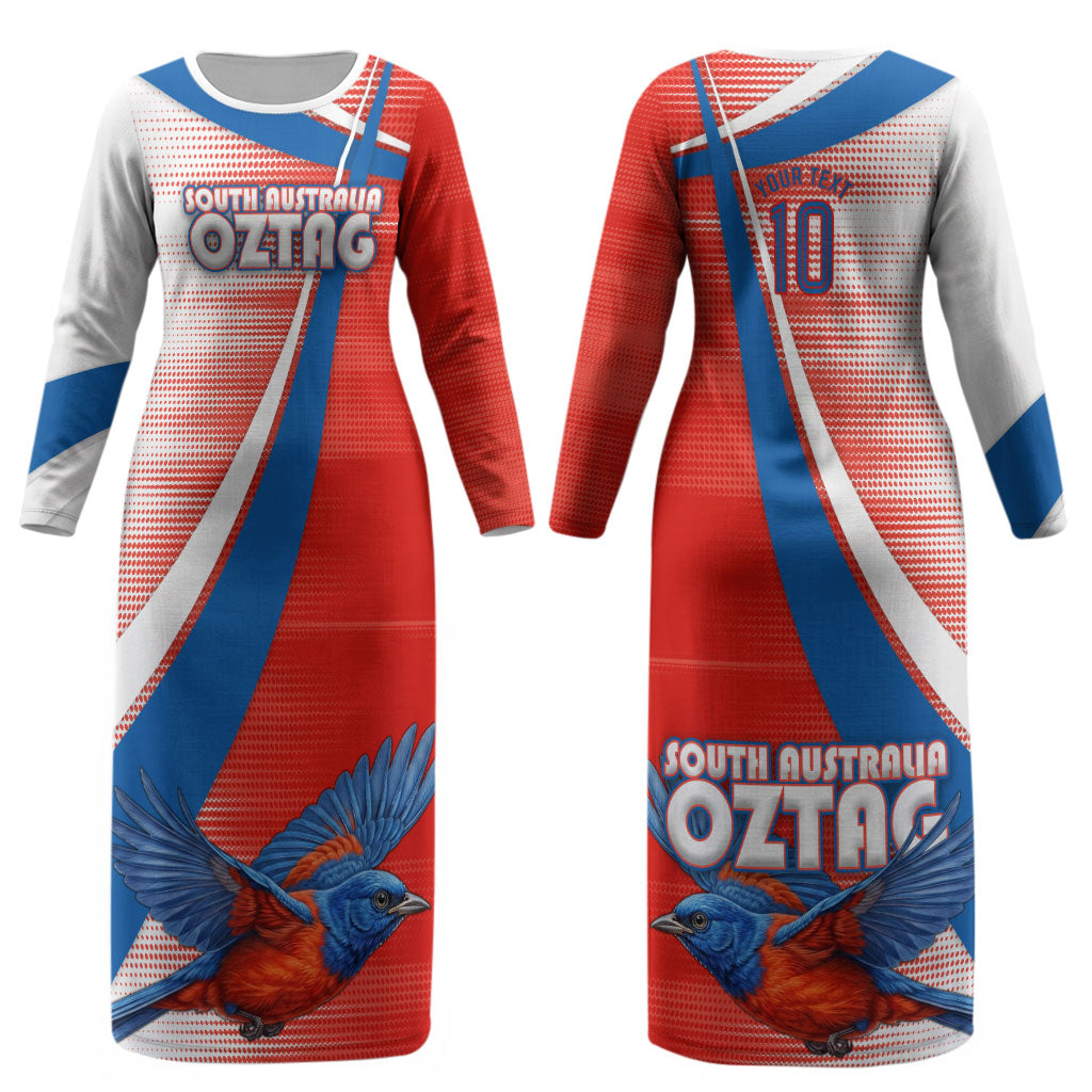 Personalised South Australia Oztag Bird Couples Matching Long Sleeve Bodycon Dress and Hawaiian Shirt Australian Tag Rugby Bird Mascot