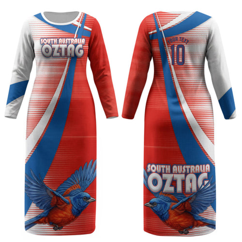 Personalised South Australia Oztag Bird Couples Matching Long Sleeve Bodycon Dress and Long Sleeve Button Shirt Australian Tag Rugby Bird Mascot