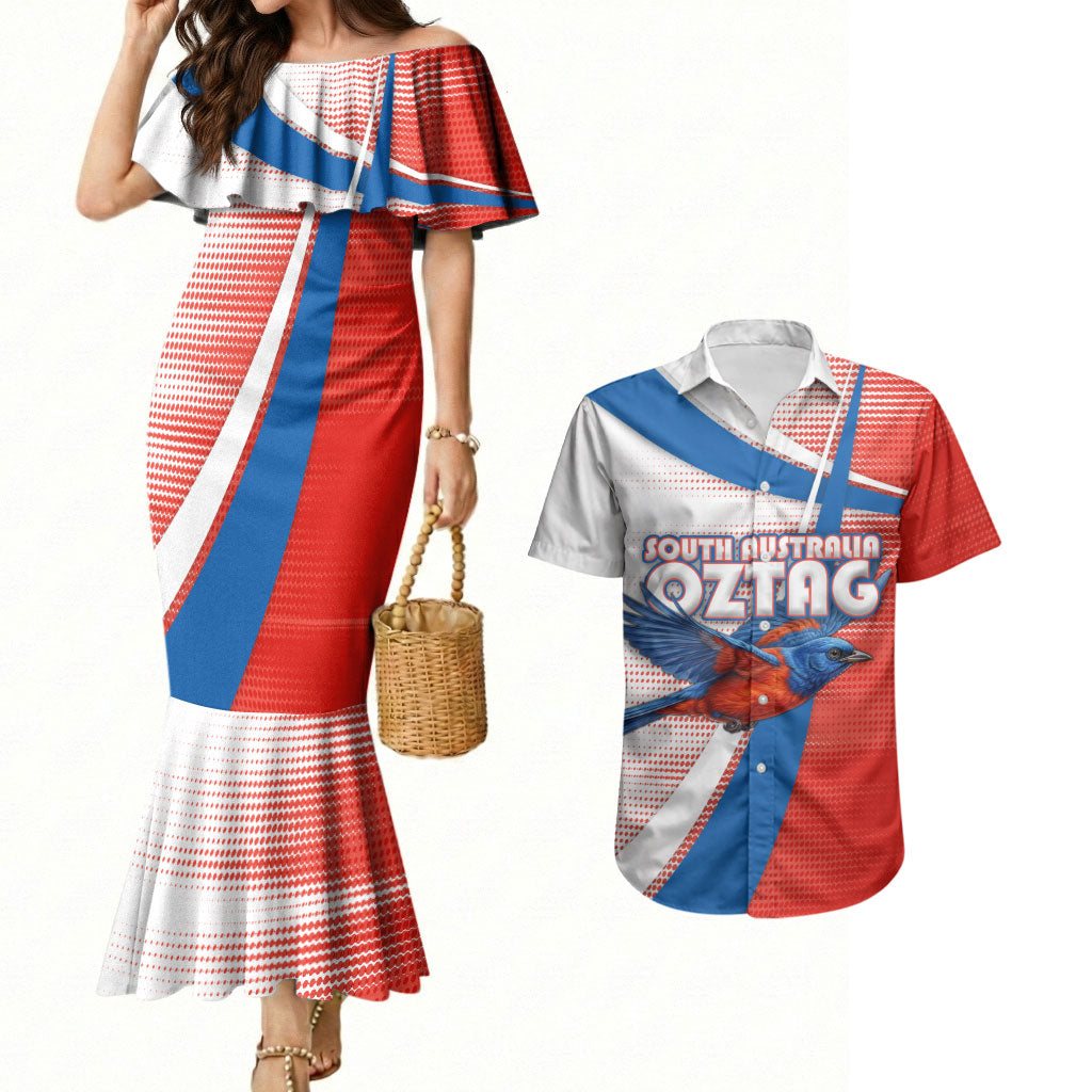 Personalised South Australia Oztag Bird Couples Matching Mermaid Dress and Hawaiian Shirt Australian Tag Rugby Bird Mascot