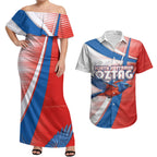 Personalised South Australia Oztag Bird Couples Matching Off Shoulder Maxi Dress and Hawaiian Shirt Australian Tag Rugby Bird Mascot