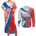 Personalised South Australia Oztag Bird Couples Matching Off Shoulder Maxi Dress and Long Sleeve Button Shirt Australian Tag Rugby Bird Mascot