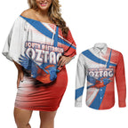 Personalised South Australia Oztag Bird Couples Matching Off Shoulder Short Dress and Long Sleeve Button Shirt Australian Tag Rugby Bird Mascot