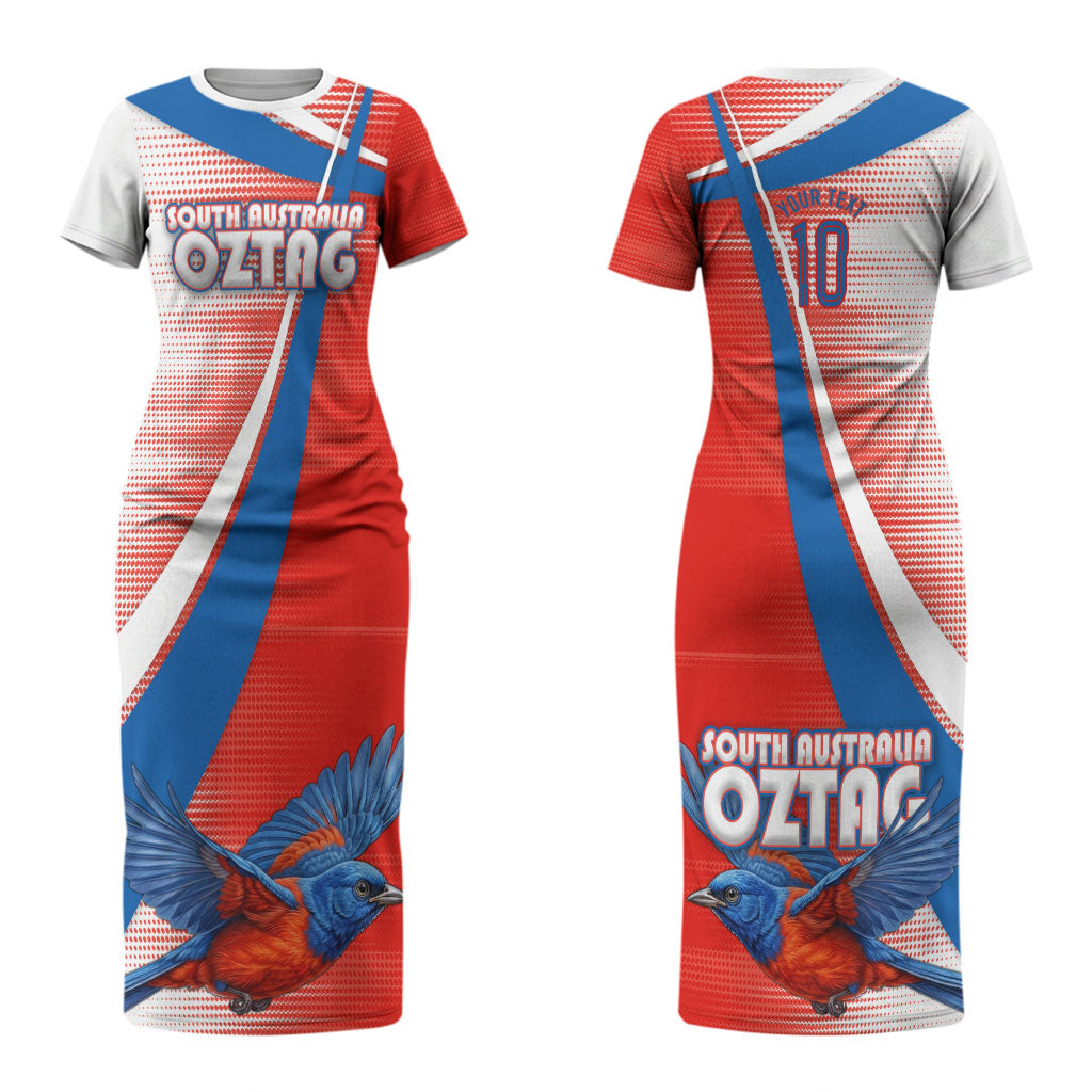 Personalised South Australia Oztag Bird Couples Matching Short Sleeve Bodycon Dress and Hawaiian Shirt Australian Tag Rugby Bird Mascot