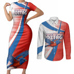 Personalised South Australia Oztag Bird Couples Matching Short Sleeve Bodycon Dress and Long Sleeve Button Shirt Australian Tag Rugby Bird Mascot