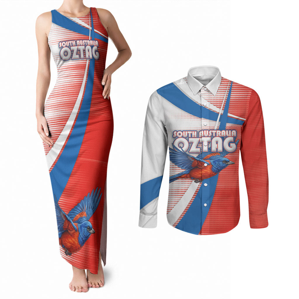 Personalised South Australia Oztag Bird Couples Matching Tank Maxi Dress and Long Sleeve Button Shirt Australian Tag Rugby Bird Mascot