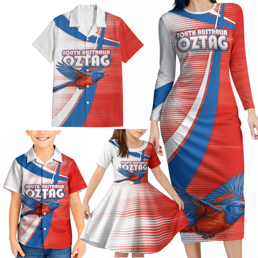 Personalised South Australia Oztag Bird Family Matching Long Sleeve Bodycon Dress and Hawaiian Shirt Australian Tag Rugby Bird Mascot