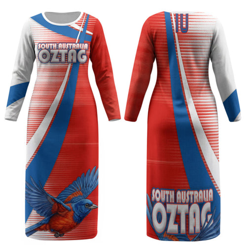 Personalised South Australia Oztag Bird Family Matching Long Sleeve Bodycon Dress and Hawaiian Shirt Australian Tag Rugby Bird Mascot