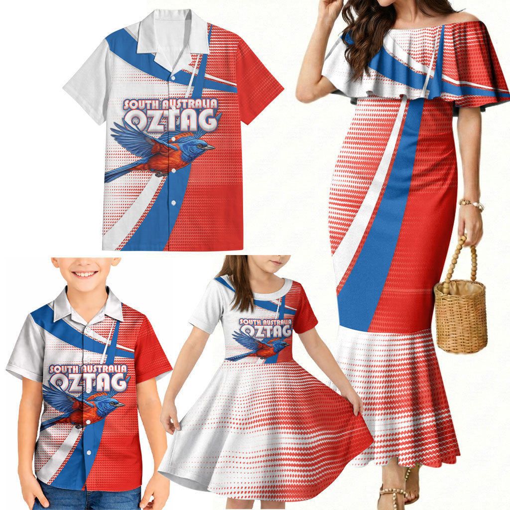 Personalised South Australia Oztag Bird Family Matching Mermaid Dress and Hawaiian Shirt Australian Tag Rugby Bird Mascot