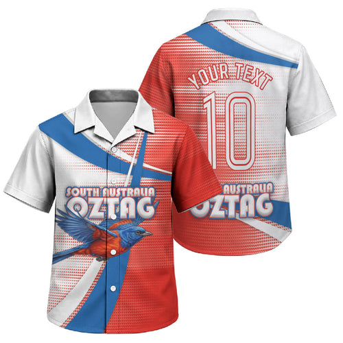 Personalised South Australia Oztag Bird Family Matching Off The Shoulder Long Sleeve Dress and Hawaiian Shirt Australian Tag Rugby Bird Mascot