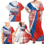 Personalised South Australia Oztag Bird Family Matching Off Shoulder Maxi Dress and Hawaiian Shirt Australian Tag Rugby Bird Mascot