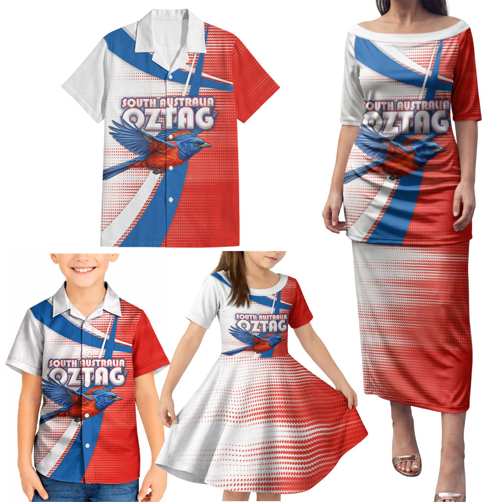 Personalised South Australia Oztag Bird Family Matching Puletasi and Hawaiian Shirt Australian Tag Rugby Bird Mascot