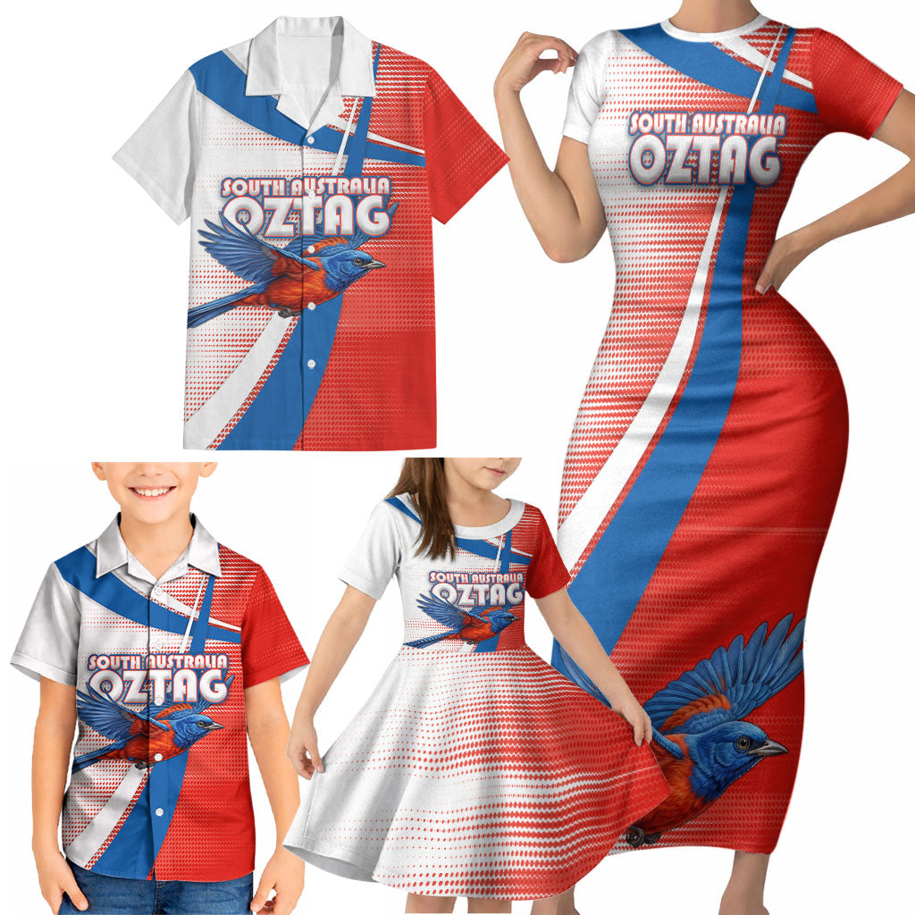 Personalised South Australia Oztag Bird Family Matching Short Sleeve Bodycon Dress and Hawaiian Shirt Australian Tag Rugby Bird Mascot