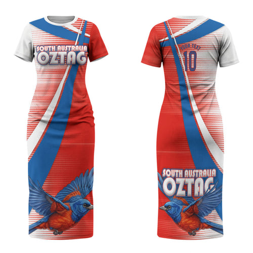 Personalised South Australia Oztag Bird Family Matching Short Sleeve Bodycon Dress and Hawaiian Shirt Australian Tag Rugby Bird Mascot