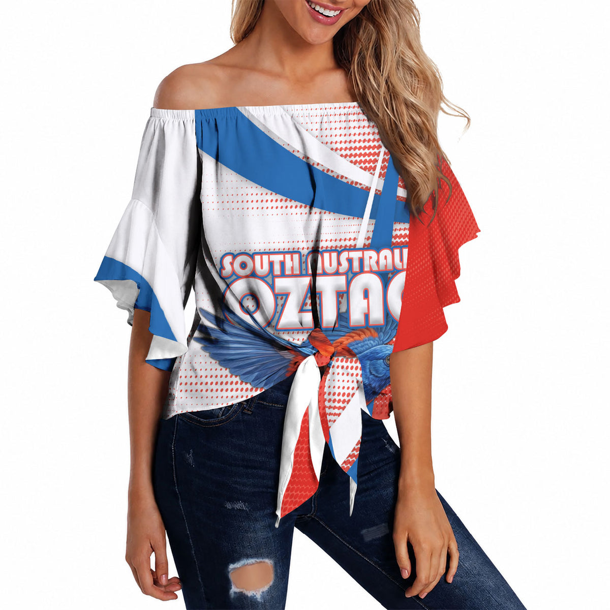 Personalised South Australia Oztag Bird Off Shoulder Wrap Waist Top Australian Tag Rugby Bird Mascot