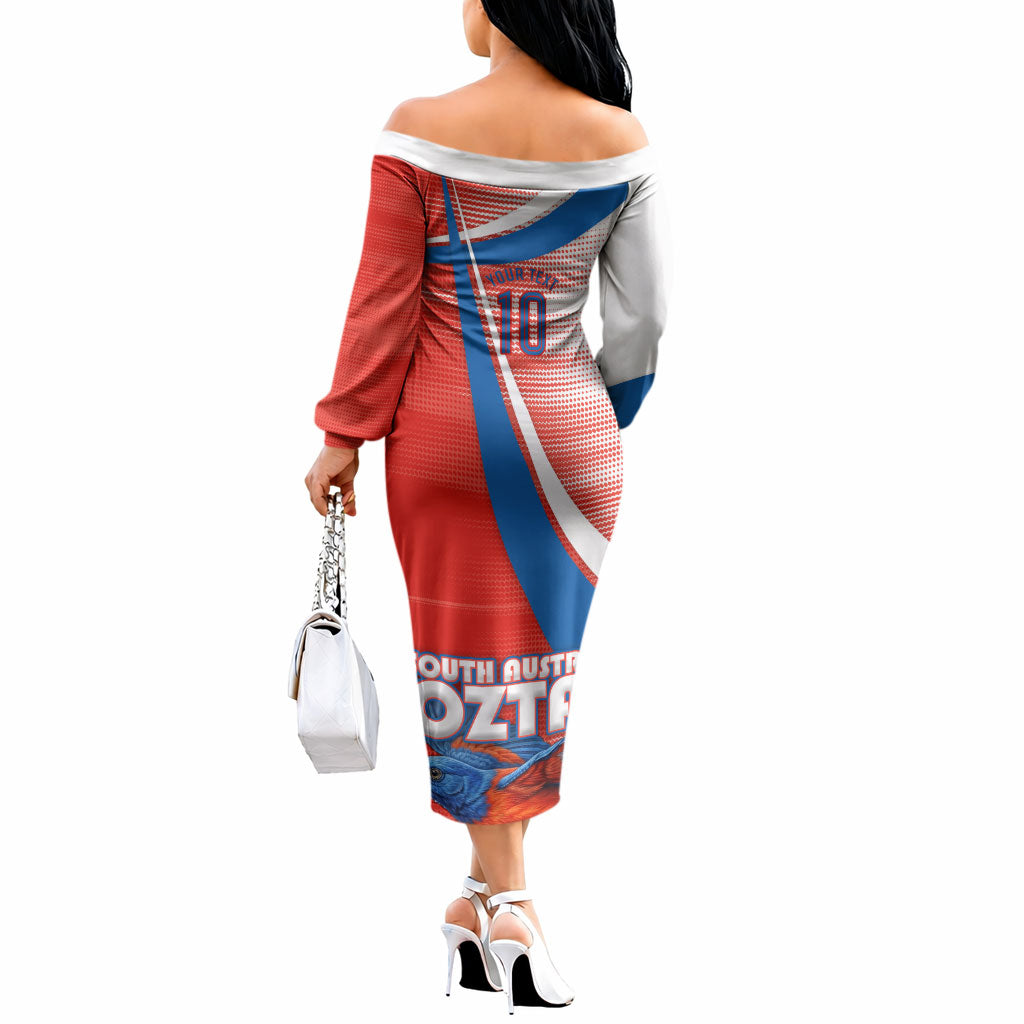 Personalised South Australia Oztag Bird Off The Shoulder Long Sleeve Dress Australian Tag Rugby Bird Mascot