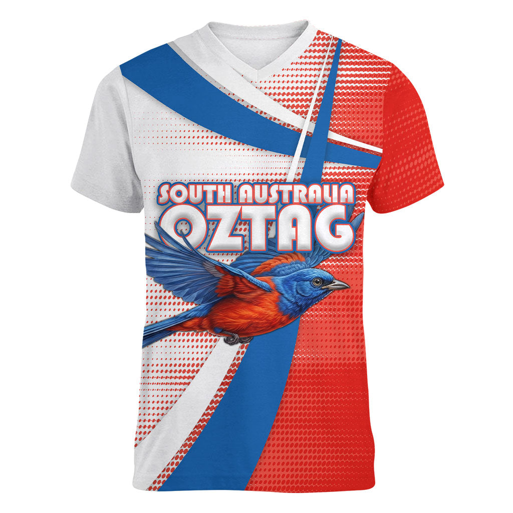 Personalised South Australia Oztag Bird Women V-Neck T-Shirt Australian Tag Rugby Bird Mascot