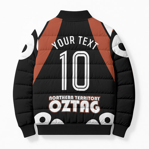 Personalised Northern Territory Oztag Bomber Puffer Jacket Aboriginal Dot Art Australian Sports