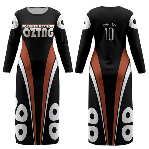 Personalised Northern Territory Oztag Couples Matching Long Sleeve Bodycon Dress and Hawaiian Shirt Aboriginal Dot Art Australian Sports
