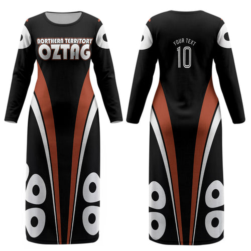 Personalised Northern Territory Oztag Couples Matching Long Sleeve Bodycon Dress and Long Sleeve Button Shirt Aboriginal Dot Art Australian Sports