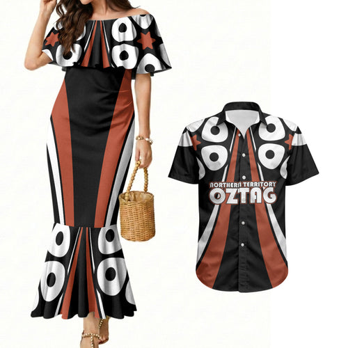 Personalised Northern Territory Oztag Couples Matching Mermaid Dress and Hawaiian Shirt Aboriginal Dot Art Australian Sports